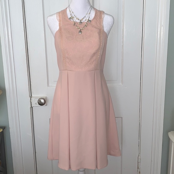 BCBG SLEEVELESS PINK FIT AND FLARE DRESS WITH LACE BACK - Picture 2 of 8